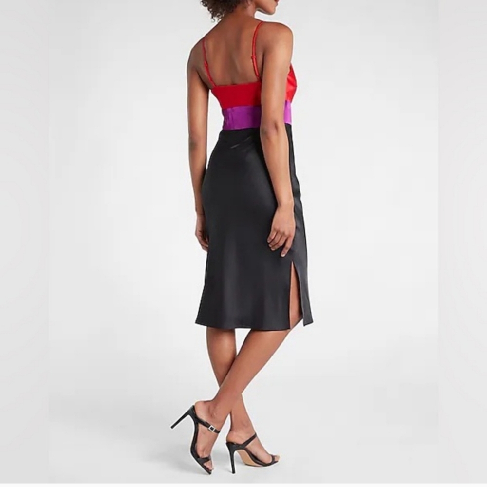 EXPRESS Satin Color Block Cowl Neck Midi Slip Dress NWT
